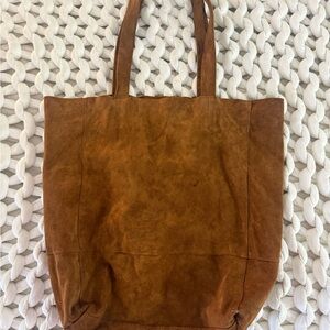 Italian Suede Tote Bag- Made in Italy- Cognac Brown- Florence Leather Market-NEW